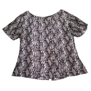 Massimo Dutti Grey Snakeskin Print 100% Mulberry Silk Button Back Blouse Size M